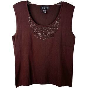 FINITY Vintage Sequins Top Chocolate Brown Sleeveless Y2K Minimalist Size Large
